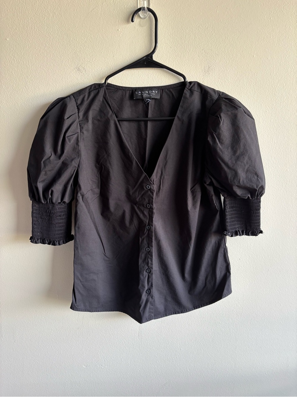 Laundry By Shelli Segal Black Puff Sleeve Button-Front Blouse XS